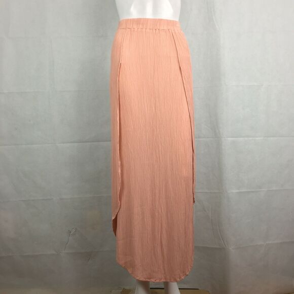 Joe B Skirt Womens Sz‎ M Peach Pink Flowy Layered Maxi Crinkle Long Gypsy - Picture 1 of 9